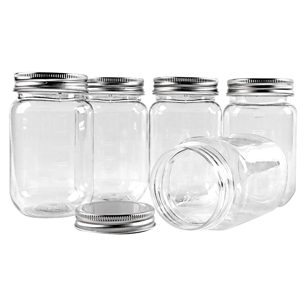 Novelinks 16 Ounce Clear Plastic Jars Containers With Screw On Lids - Refillable Round Empty Plastic Slime Storage Containers Fo