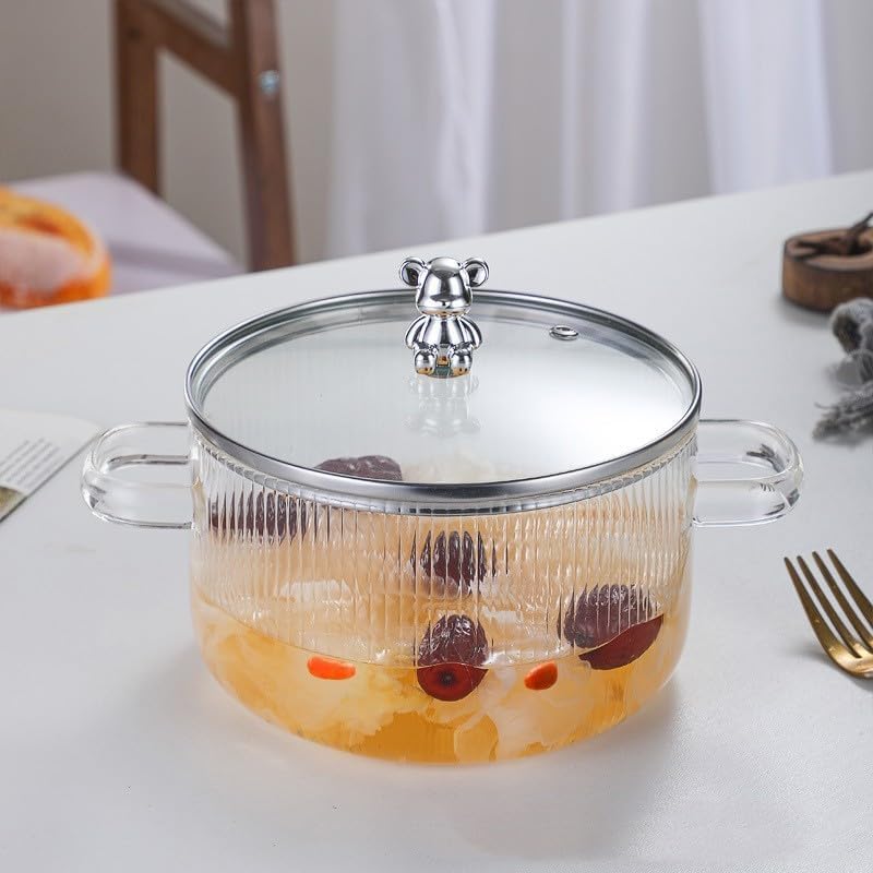 Shruja Glass Pot For Gas Stove Top Cooking, Heat Resistant Glass Boiling Saucepan With Lid For Pasta, Noodle, Soup, Milk, Simmer