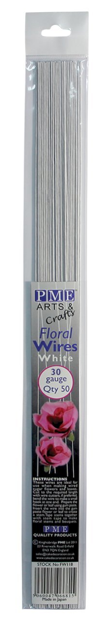 Pme Sugarcraft Floral Wires White 30 Gauge, 14 Inches Long, Pack Of 50