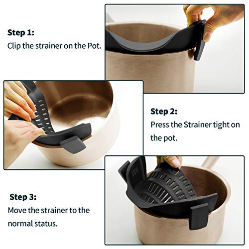 Auoon Clip On Strainer Silicone For All Pots And Pans, Pasta Strainer Clip On Food Strainer For Meat Vegetables Fruit Silicone K