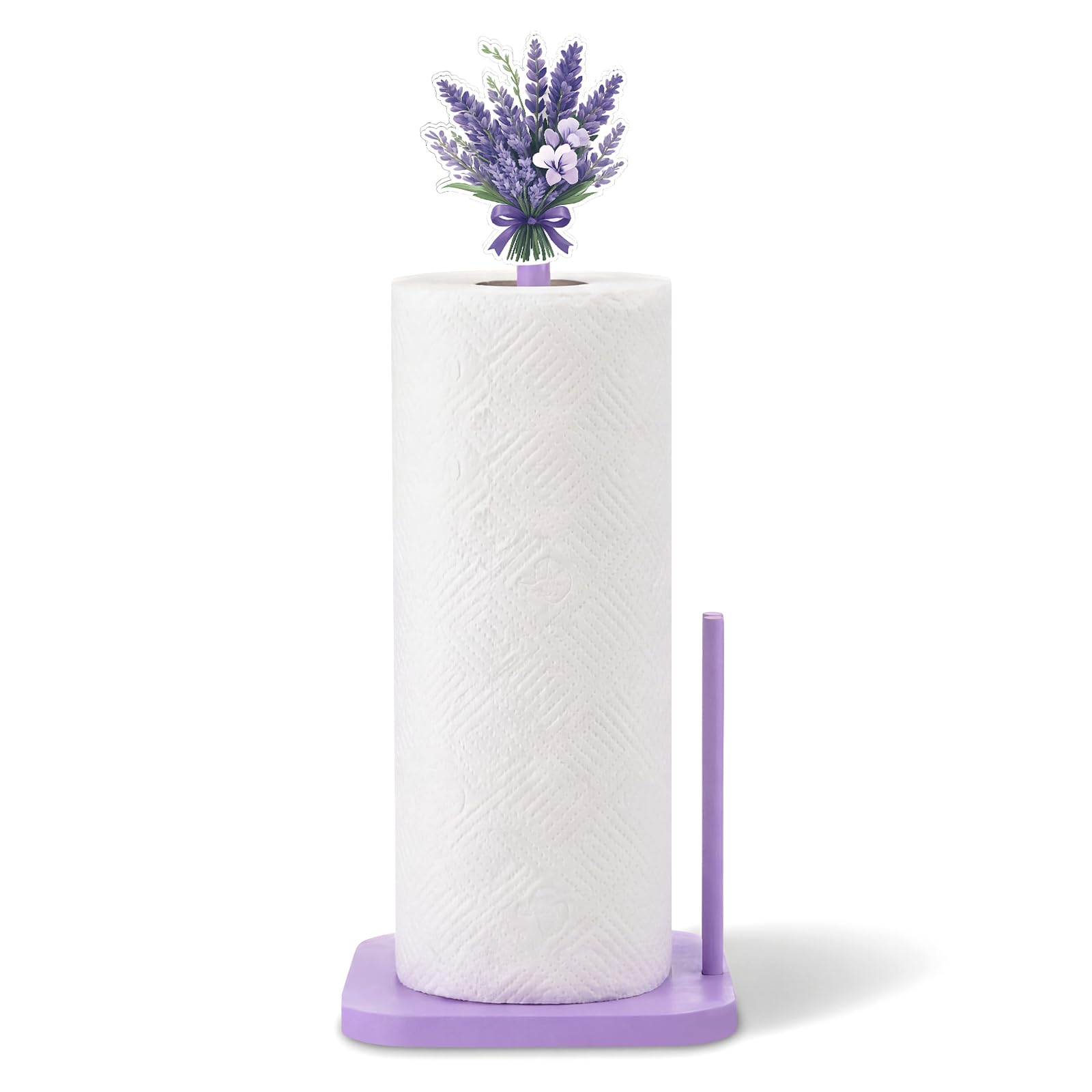 Leinuosen Lavender Paper Towel Holder Farmhouse Lavender Flower Wooden Paper Towel Holder Purple Cute Bathroom Countertop Access