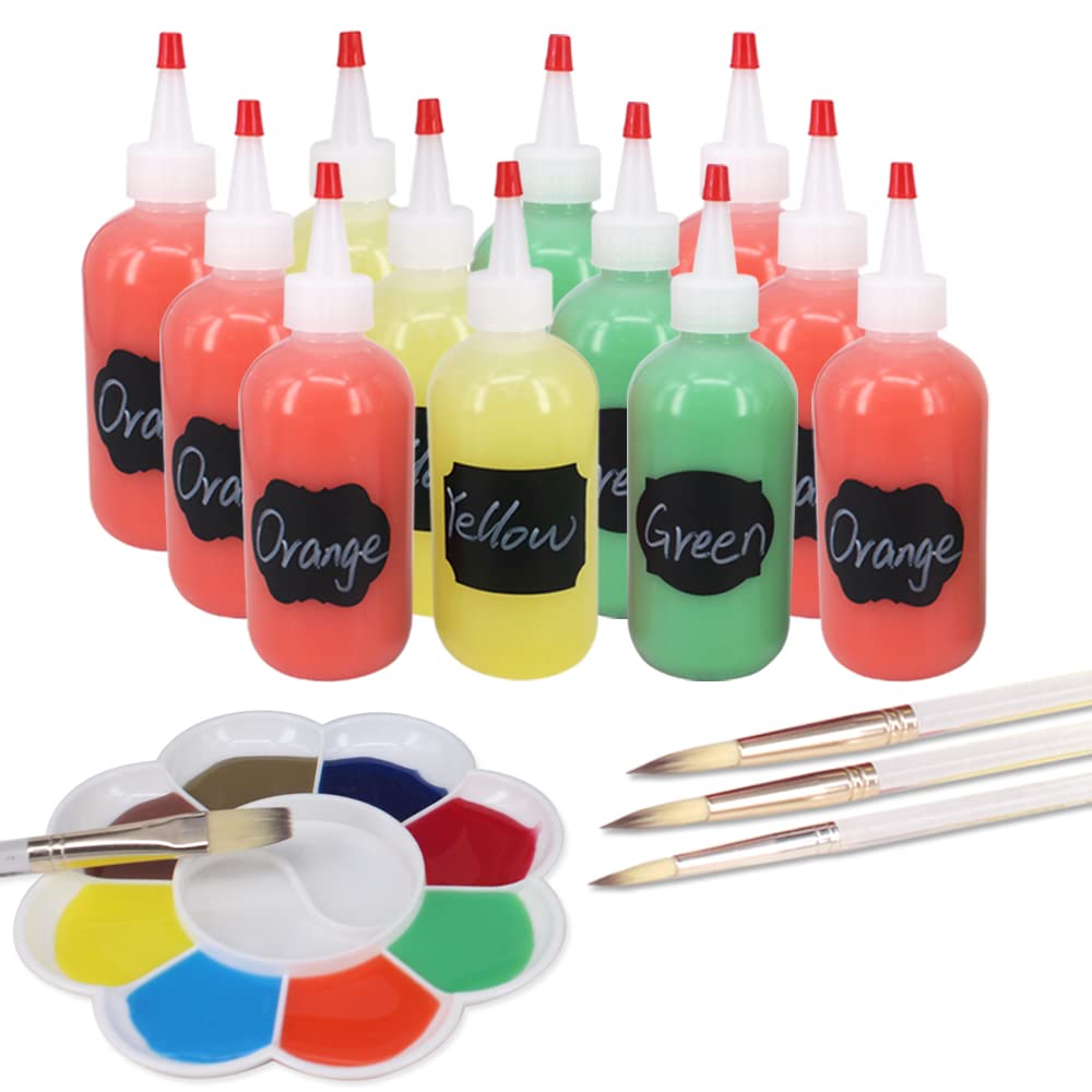 Belinlen 12 Pack 6-Ounce Plastic Squeeze Bottles With 12Pcs Red Tip Caps And Measurement - Good For Crafts, Art, Glue, Multi Pur