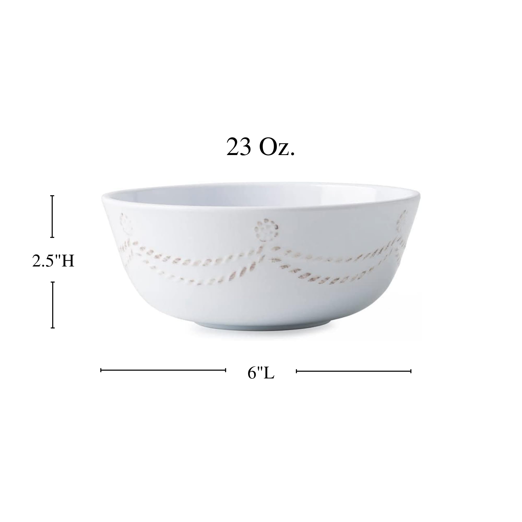 Juliska Berry & Thread Melamine Cereal Bowl - Whitewash Serving Bowl 6 In, Melamine Bowl - Unbreakable, White Melamine, Embossed
