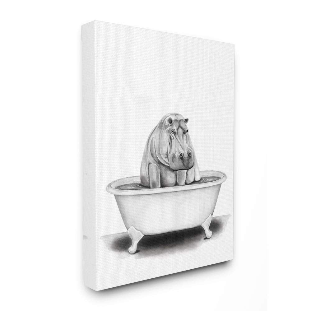 Stupell Industries Hippo In A Tub Funny Animal Bathroom Drawing, Design By Rachel Neiman Wall Art, 16 X 20, Canvas
