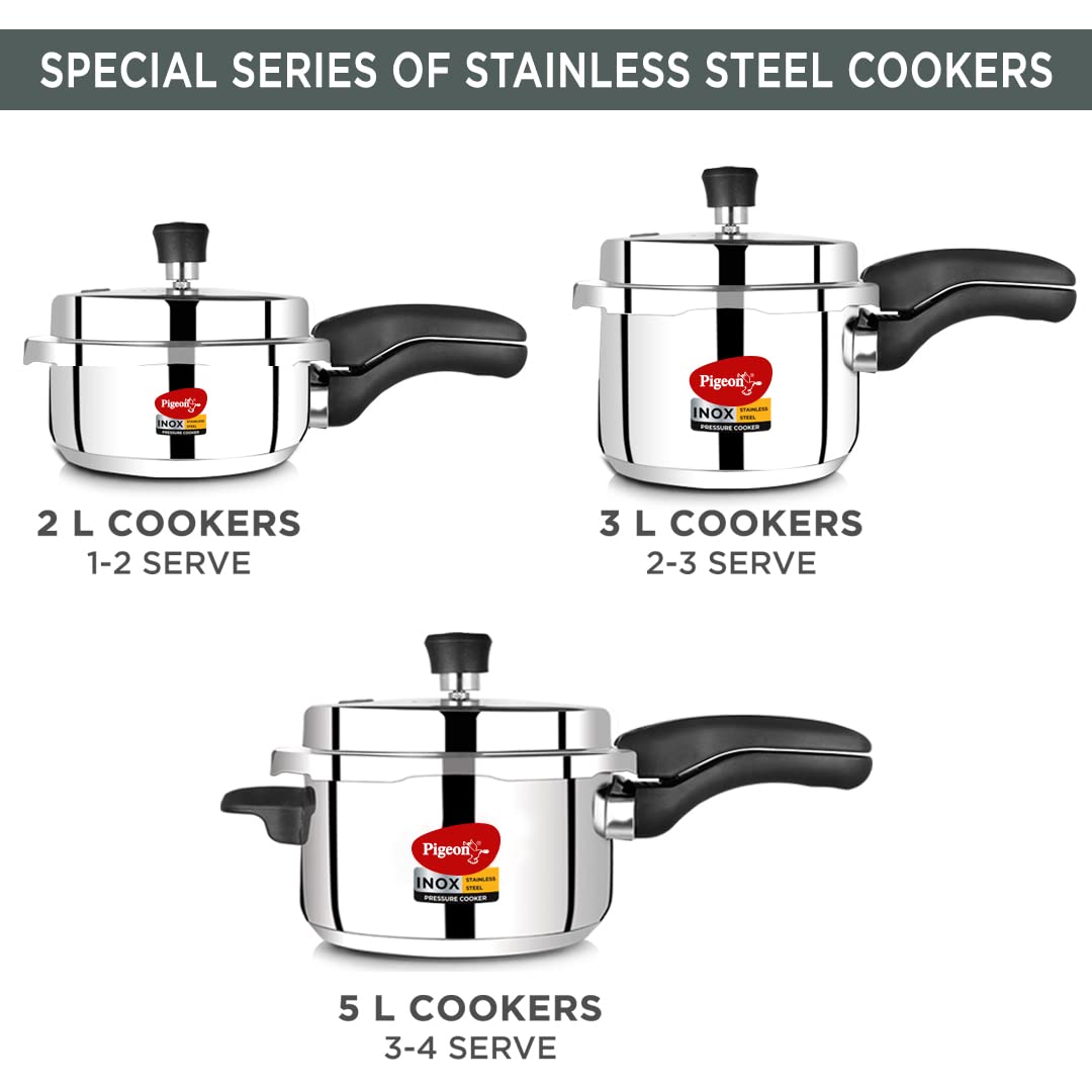 Pigeon Pressure Cooker - 5 Quart - Inox Stainless Steel Outer Lid Stovetop & Induction Base - Cook delicious food in less time: