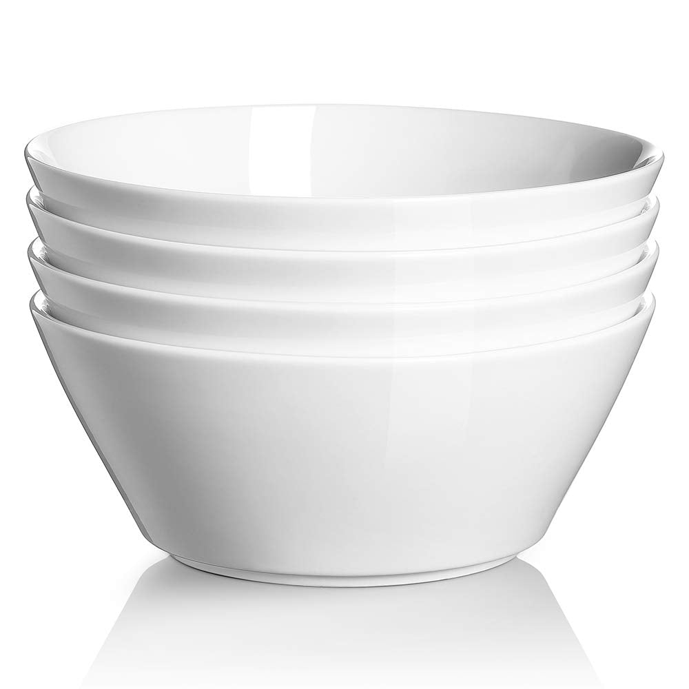 DOWAN 32 OZ Large Soup Bowls Set of 4 - White Ceramic Bowls for Kitchen, Deep Bowls for Cereal, Salad, Pasta, Fruits, Ramen, Dis