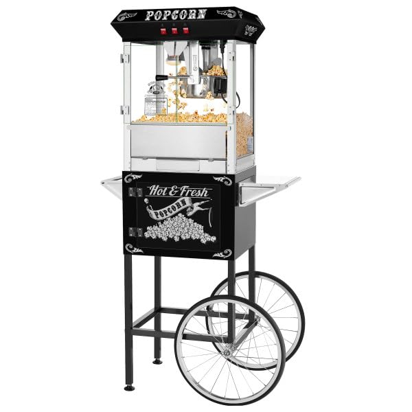 Popcorn Machine with Cart - 8oz Popper with Stainless-steel Kettle, Heated Warming Deck, and Old Maids Drawer by Superior Popcor