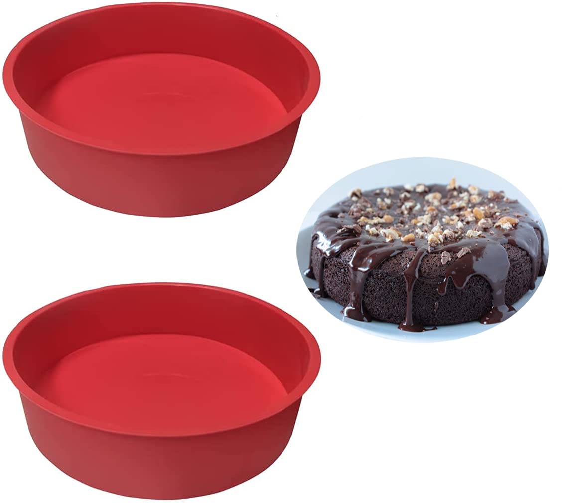 2Pcs 8 Inch Silicone Cake Pan For Baking, Round Cake Molds Silicone Baking Pan Non-Stick Quick Release Suitable For Cheesecake C