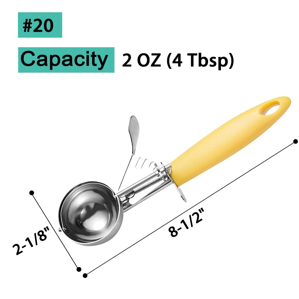 Junadael J Portion Scoop, 2 Oz Cookie Scoop, 20 Cookie Dough Scoop, Disher Scoop, Yellow Handle, For Portion Control, Scoop Cook