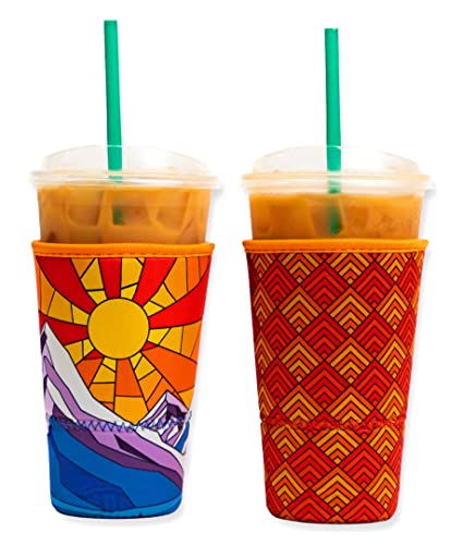Baxendale Iced Coffee Sleeve Cups - 2 Pack - Neoprene Iced Coffee Sleeve - Large 32Oz (Good Vibes)