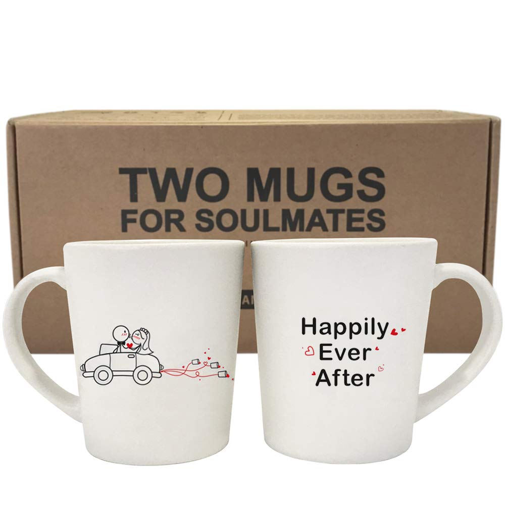 BoldLoft Happily Ever After Bride and Groom Coffee Mugs- Wedding Gifts for Bride Bridal Shower Engagement Gifts- Couples Wedding