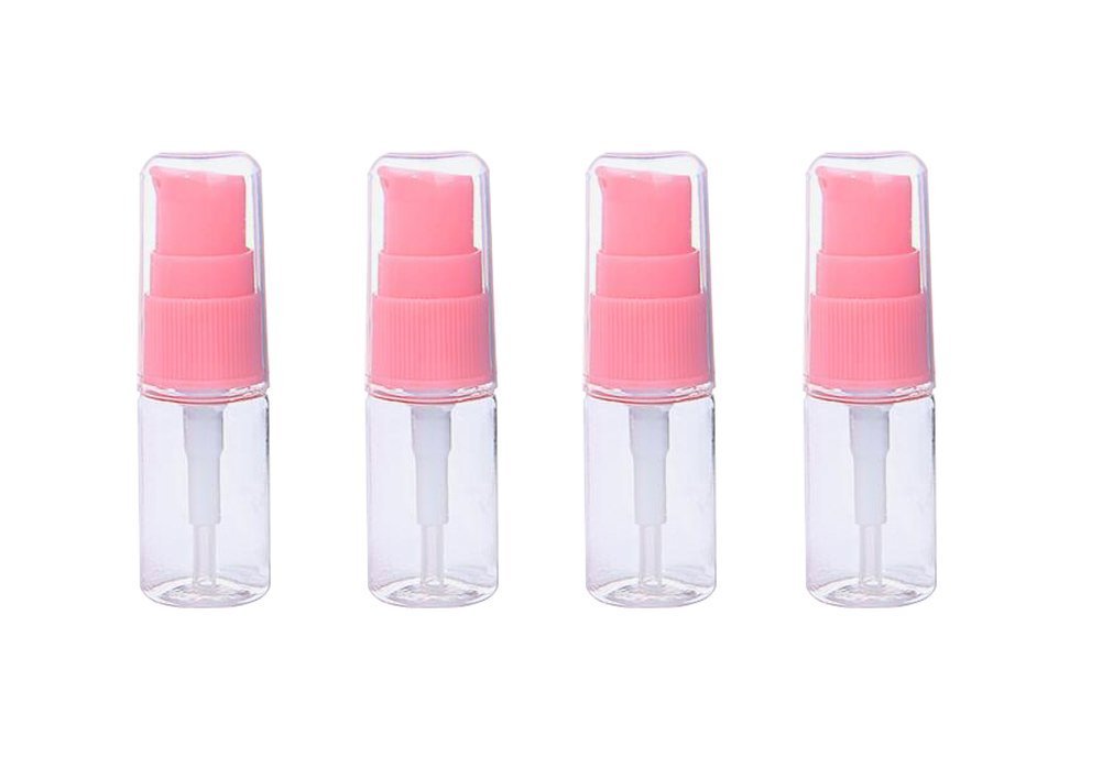 Xingzi 12Pcs 10Ml 0.34Oz Portable Empty Refillable Clear Plastic Lotion Pump Bottle With Pink Press Pump Head Cosmetic Make-Up F