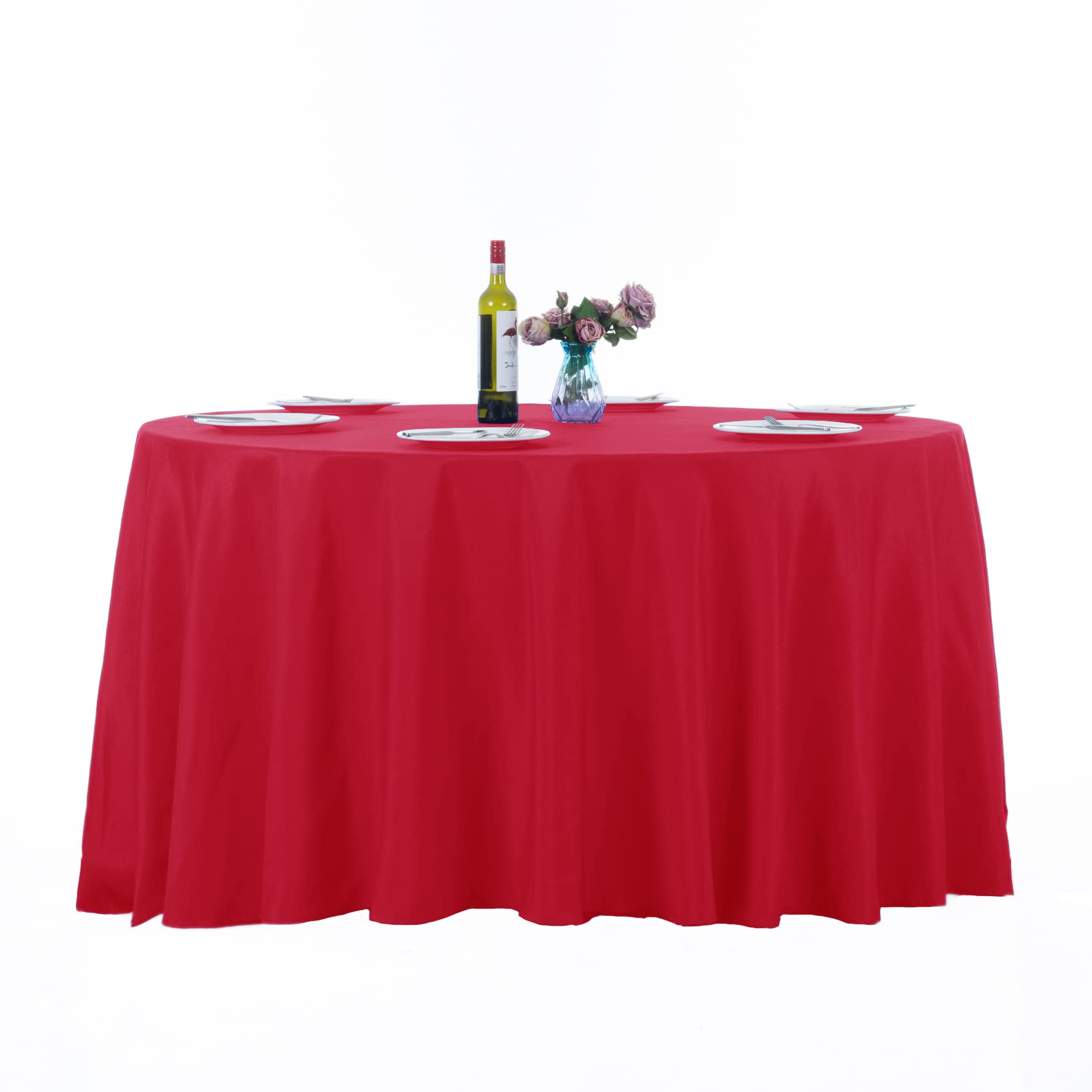 Ascoza 2Pack 108 Inch Red Round Tablecloth In Washable Polyester Fabric For Wedding/Banquet/Restaurant/Parties