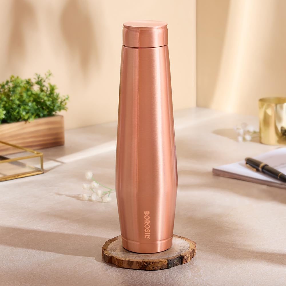 Borosil 900 Ml Orra Copper Bottle, 100% Pure Copper, Bpa Free & Leakproof With Anti-Oxidant Properties Of Copper Bottle For Home