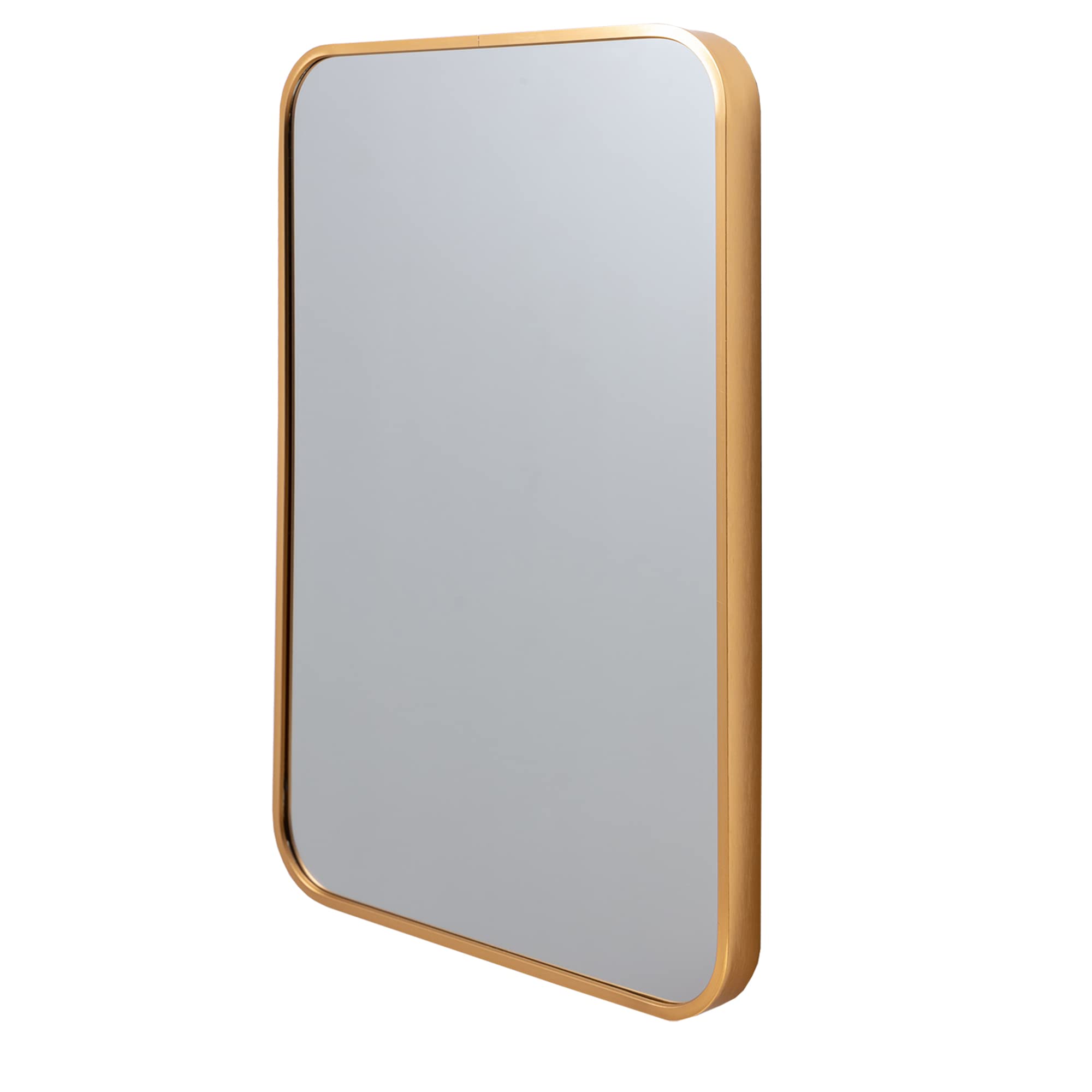 The Urban Port 24-Inch Matte Gold Rectangular Wall Mirror, Round Corners, Gold