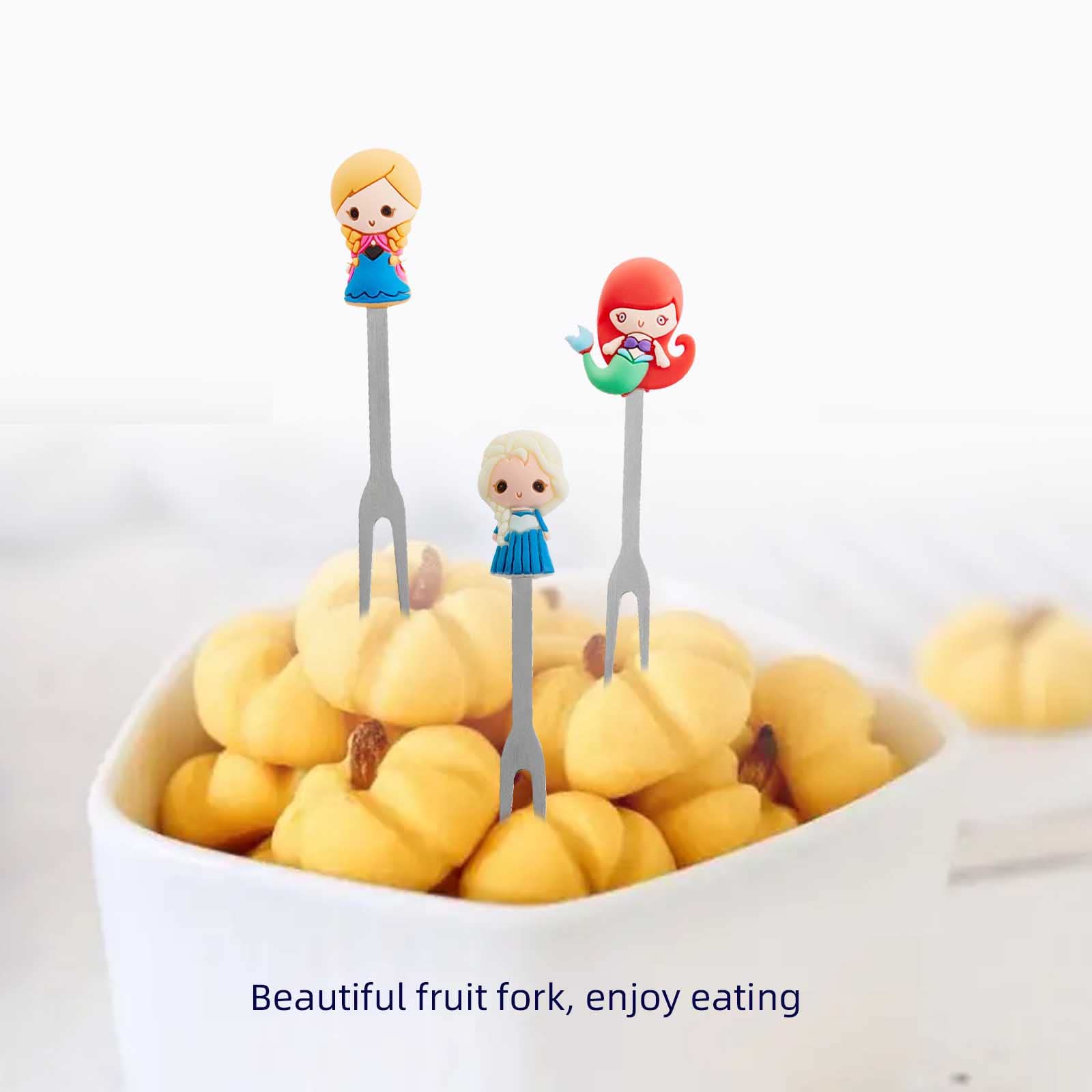 Henwafx Fruit Fork, Cute Set Of 6 Fruit Forks With Holder Stainless Steel Food Pick Forks For Kids Home (Cartoon+ Fairy Princess