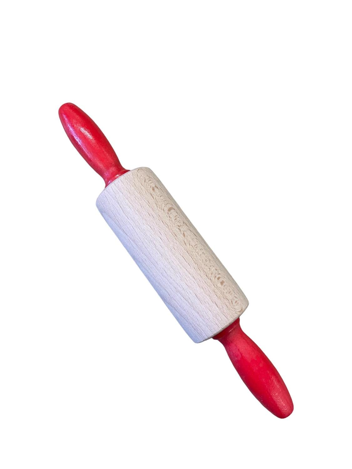 Linden Sweden Childrens Wooden Rolling Pin, Ideal For Fun Baking In The Kitchen, Play-Doh, And Crafts, 8.5    Long With Red Hand
