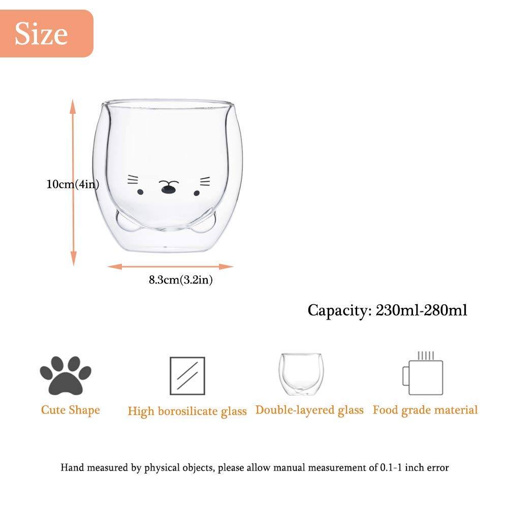 Cat Mug Cute Mugs Glass Double Wall Insulated Glass Espresso Cup, Kawaii Cup, Coffee Cup, Tea Cup, Milk Cup, Best Gift For Offic