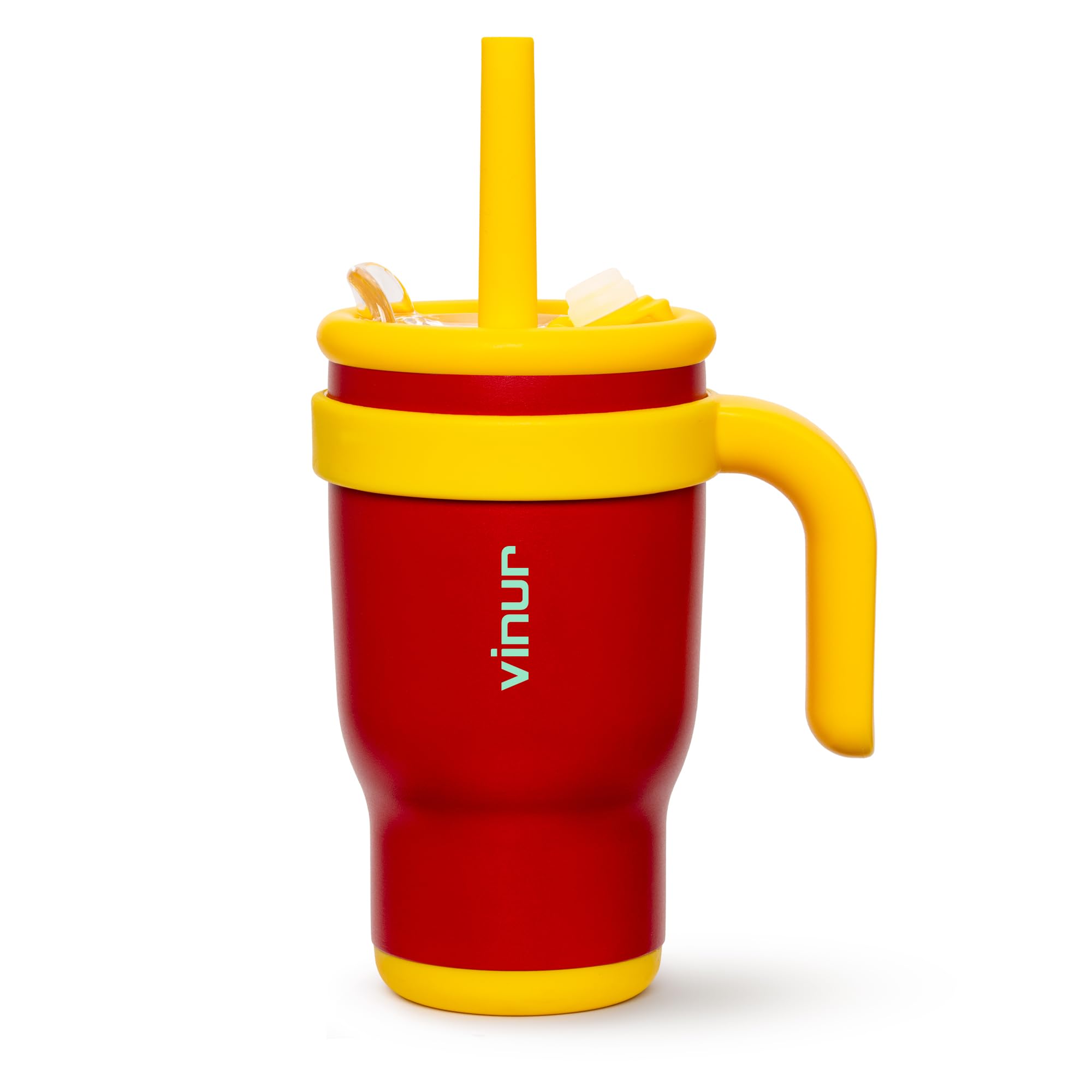 VINUR Kids 14 oz Tumbler with Handle and Straw Lid | Leak Resistant | Reusable Stainless Steel Insulated Tumbler Travel Water Mu