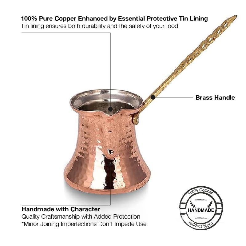 Hakan Turkish Coffee Pot, Greek Arabic Coffee Maker, Hammered Copper Coffee Cezve, Handmade Stove Top Coffee Maker With Brass Ha