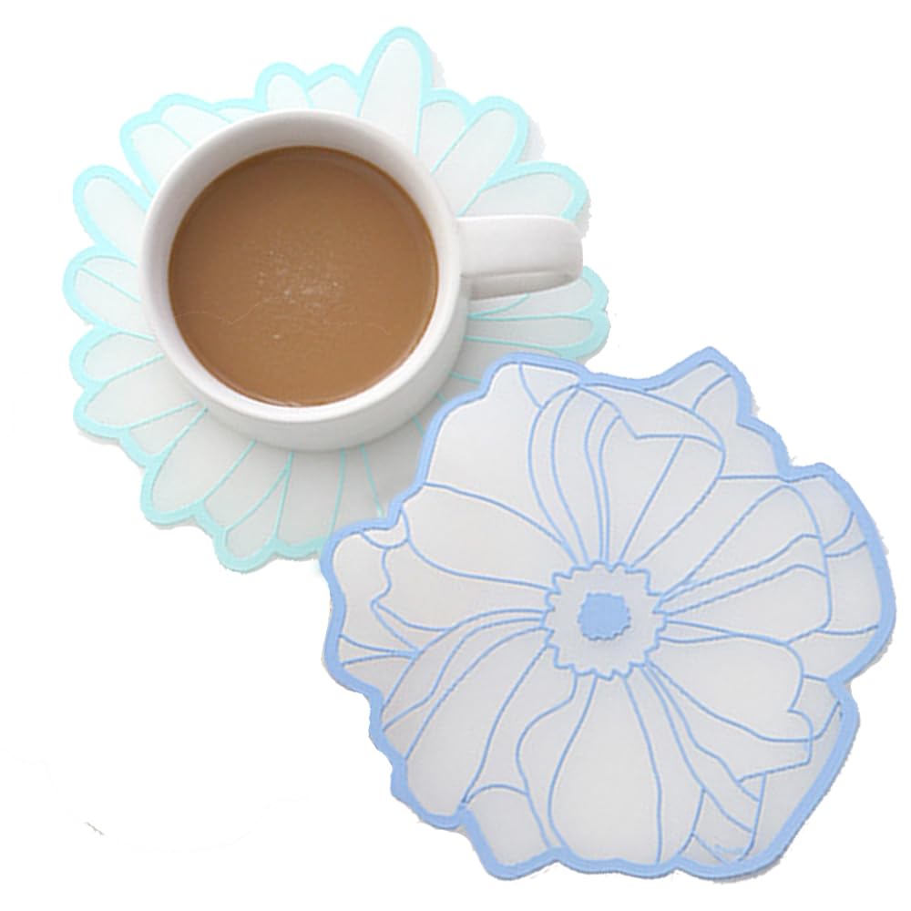 2Pack Silicone Drink Coasters, Vintage Flowers Lace Cup Coffee Mug Bowl Pot Mats Pads For Home And Kitchen 15.5Cm (Blue+Green)