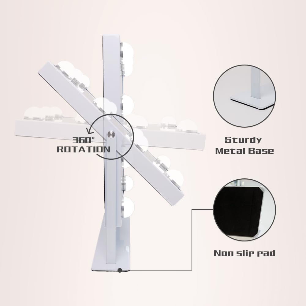 Cooljeen Vanity Mirror With Lights, 9 Led Bulbs Lighted Makeup Mirror With Detachable 10X Magnification Mirror, Hollywood Mirror