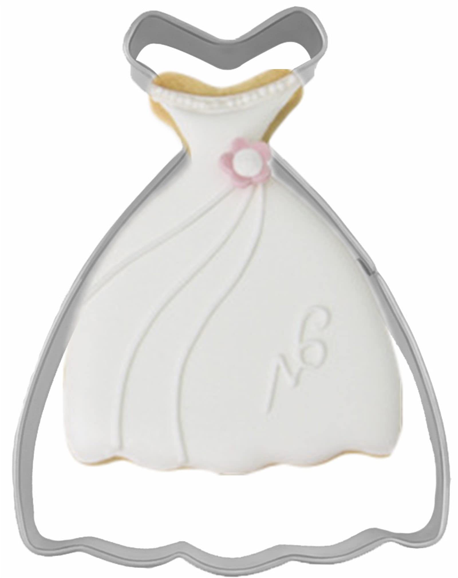 Large Size Dress Shaped Cookie Cutter, Stainless Steel Off-The-Shoulder Wedding Dress Princess Dress Cookie Cutter, 4.3 Inches