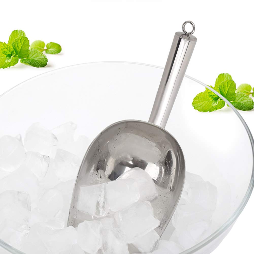 Stainless Steel Ice Scoop, Metal Food Scooper Heavy Duty For Coffee Beans Rice Flour Popcorn Dried Fruit Multi Size(12Oz)