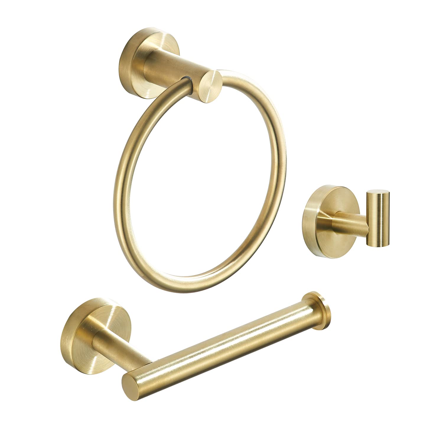 Weiko Gold Bathroom Hardware, Toilet Paper Holder Towel Ring And Robe Hook Brushed Gold Bathroom Accessories Set Wall Mount 3 Pi