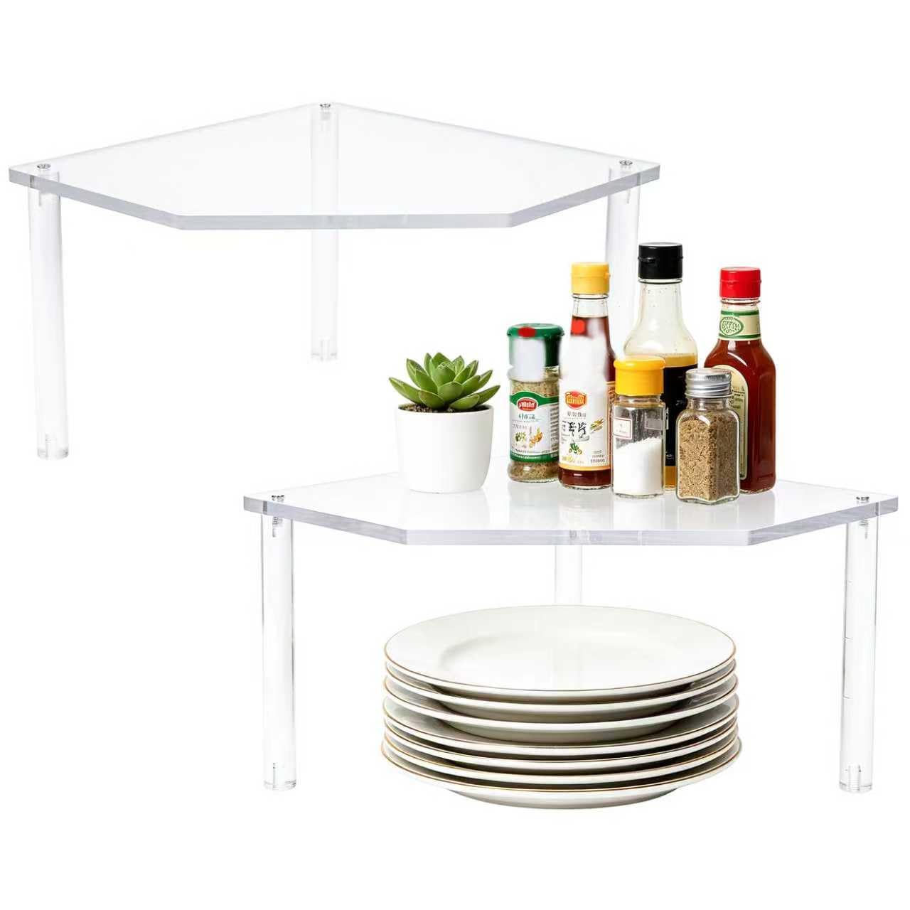 AKAZA 2Pcs 2Tier Corner Stackable Organizer Shelf for Bathroom & Kitchen  Cabinet Storage Shelf Rack, Shelves, Kitchen Counter
