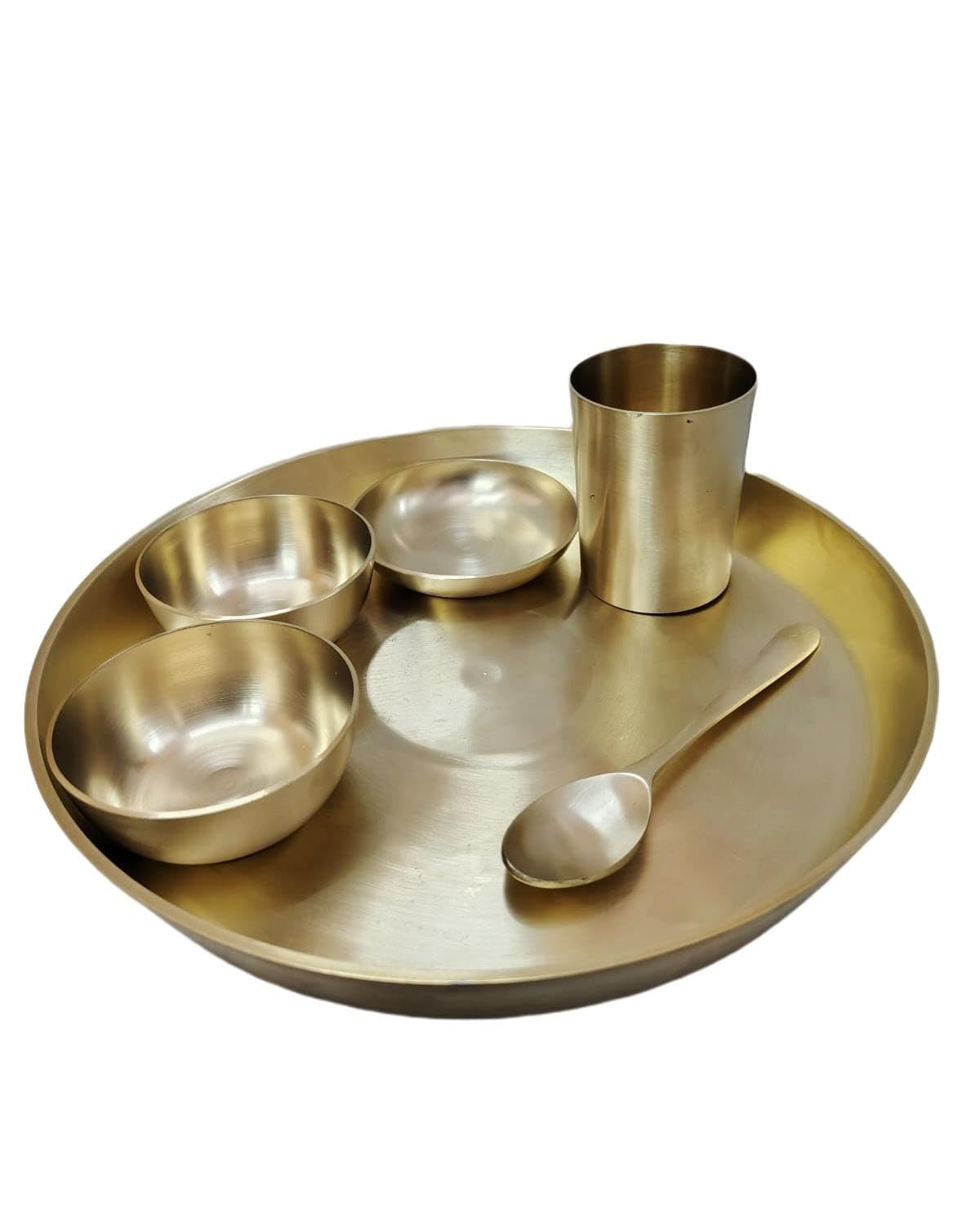 Bona Fide Kansa Thali Dinner Set | Bronze, 6 Pieces, Kansa Dinner Set,Heavy Gauge Matte Design,Thali Size 11 Inch(1800Gm),Kansa/