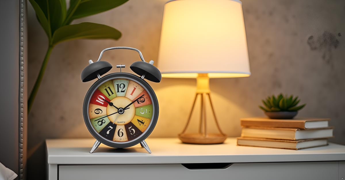 Aerys Vintage Twin Bell Alarm Clock, Analog Display, Night Led Light, Extra Loud Heavy Ringer, Table Clock For Students And Kids