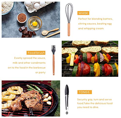 Cooking Utensils Silicone Kitchen Set - Heat Resistant Kitchen Tools Wooden Handle Spoons Kitchen Utensil Set With Holder Spatul