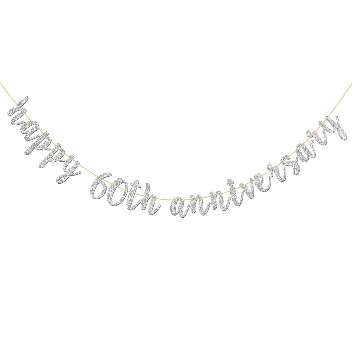 Innoru Glitter Silver Happy 60Th Anniversary Banner - Sixty Sign - 60Th Birthday Banner - 60Th Wedding Anniversary Party Bunting