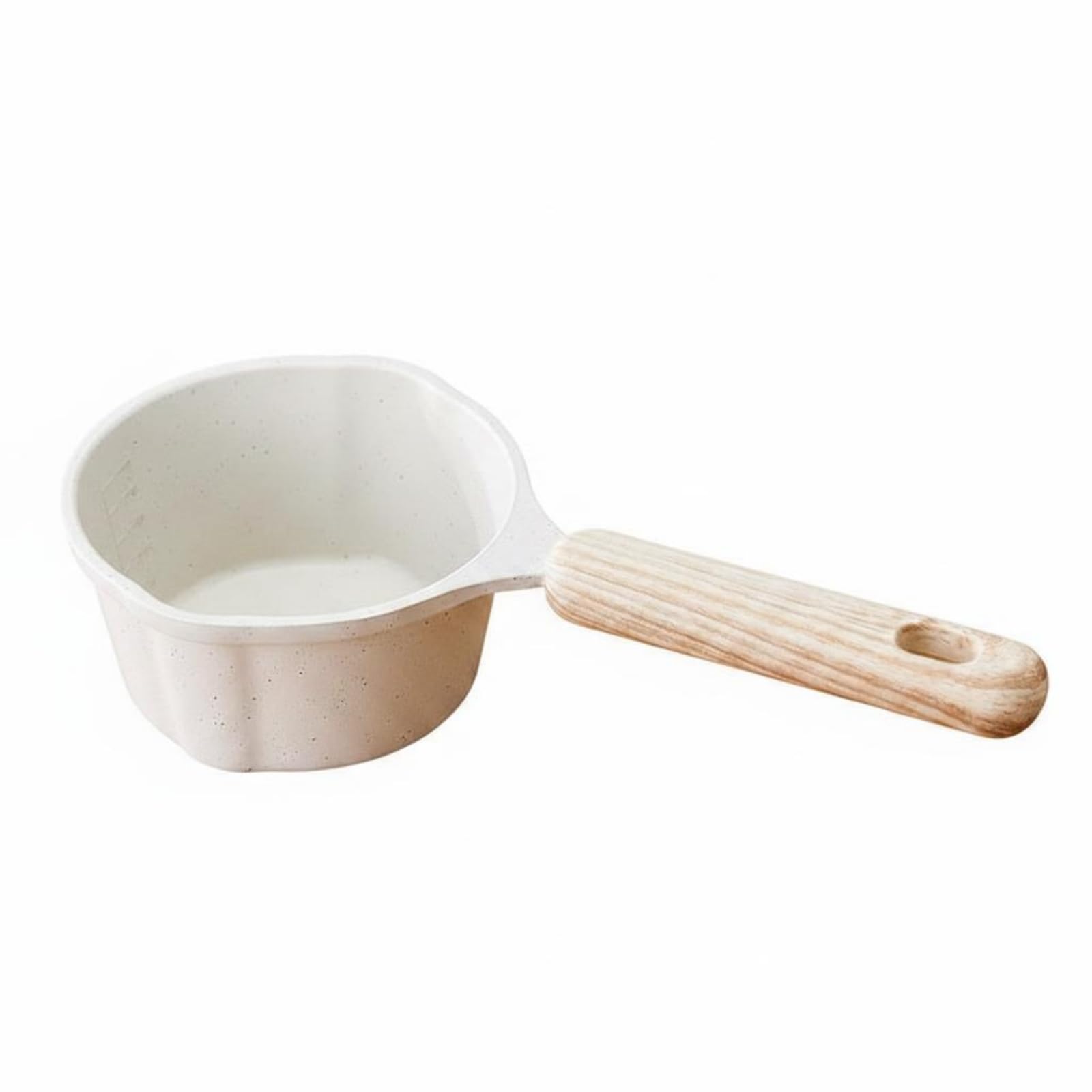 Merishopp StoneEffect Small Saucepan Speckled Nonstick Saucepan WoodGrain Handle Granite Coating Pot Two Pouring Spouts, Milky
