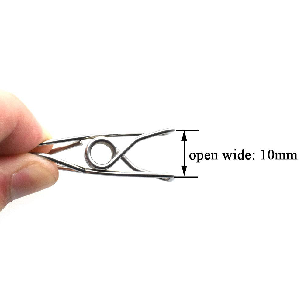 HAHIYO Clothespins Chip Clips All Metal Stainless Steel No Rust Stains Strong Grip in Heavy Wind 1.7 Inches 30 Pack Small Do Not Fall Apart Open Wide for Holding Clothes Snack Bag Clamps