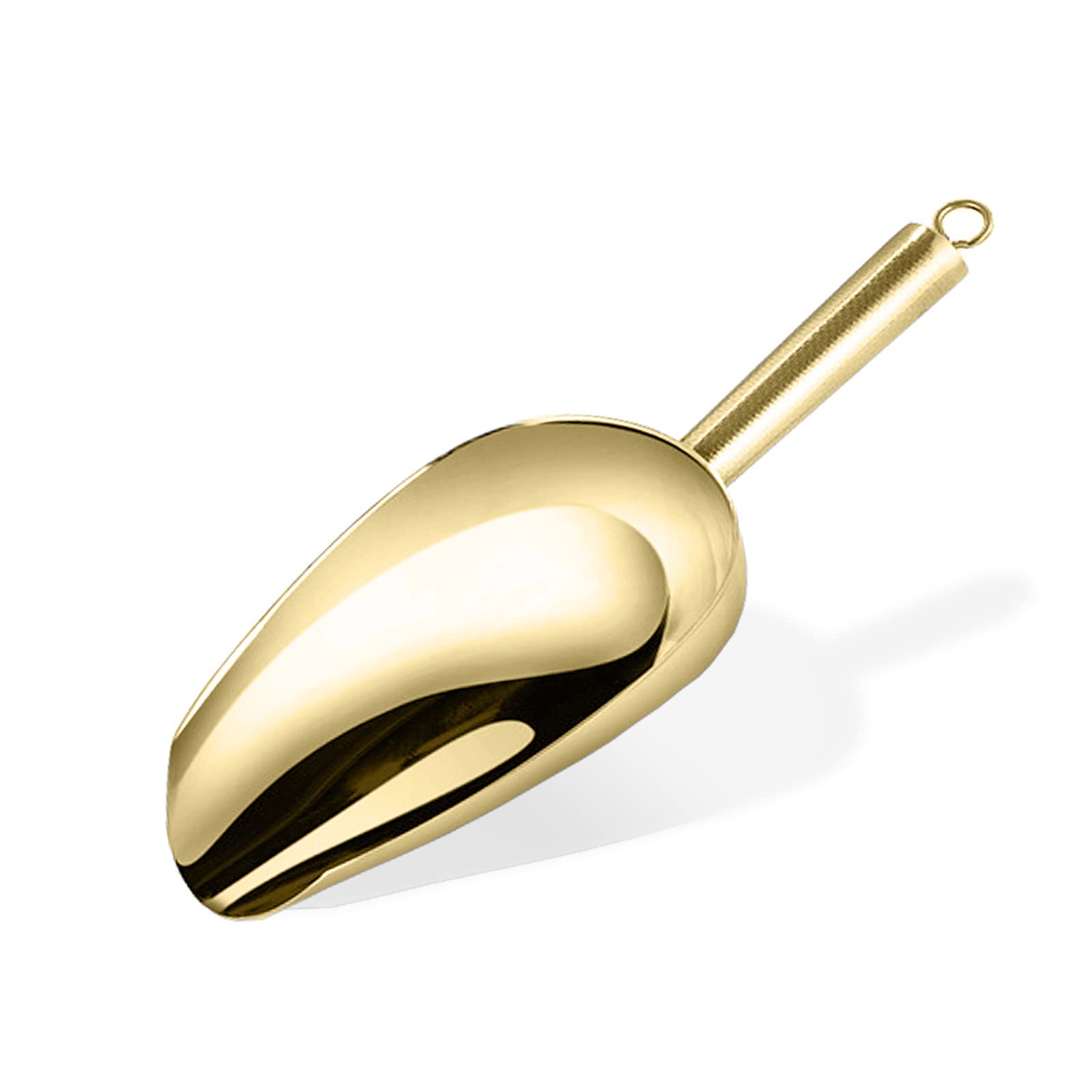 Wafjamf Stainless Steel Ice Scoop, 7 Inch Aluminum Small Food Scoops Round Bottom For Bar Ice Cube Candy Flour Coffee Bean, Gold