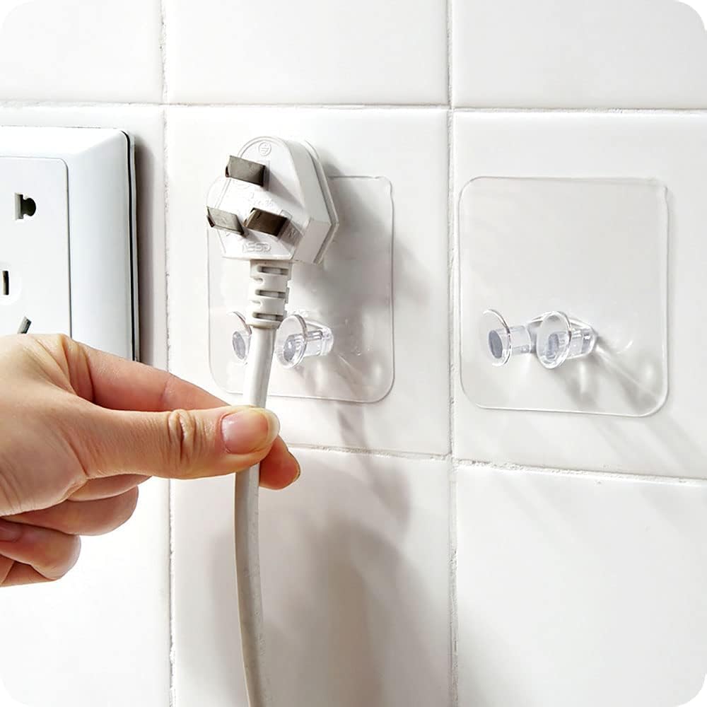 Brand Villa Clear Adhesive Wall Hooks  10 Pc Transparent Plug Holder Hooks For Cables, Power Cords, Toothbrushes  Waterproof D