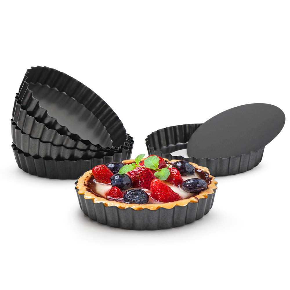 Beasea 4 Inch Mini Quiche Pan Set Of 6, Non-Stick Tart Pan With Removable Bottom Round Mini Pie Pans For Oven Baking, Quiche Che