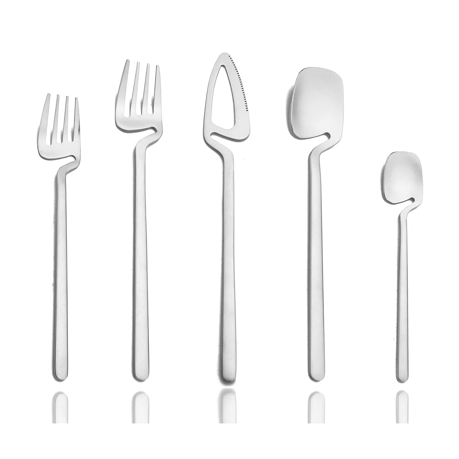 Jashii Matte Silver Hangable Silverware Set, Stainless Steel Flatware Set, 20-Piece Tableware Cutlery Set Service For 4, Satin F