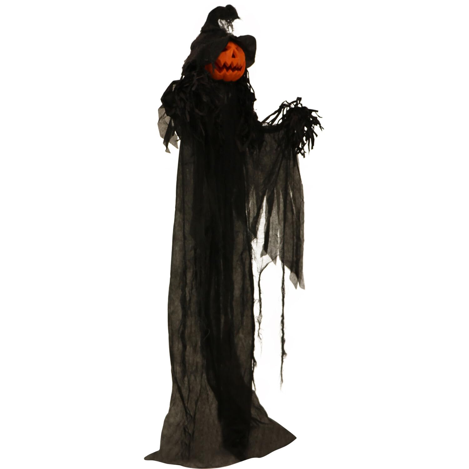 Haunted Hill Farm Life-Size Scary Poseable Pumpkin Witch, Halloween Prop with Touch Activated Lights and Sound, Battery Operated