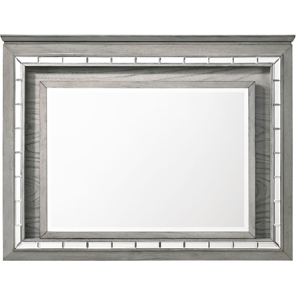Acme Antares Rectangular Wooden Mirror with LED in Light Gray Oak