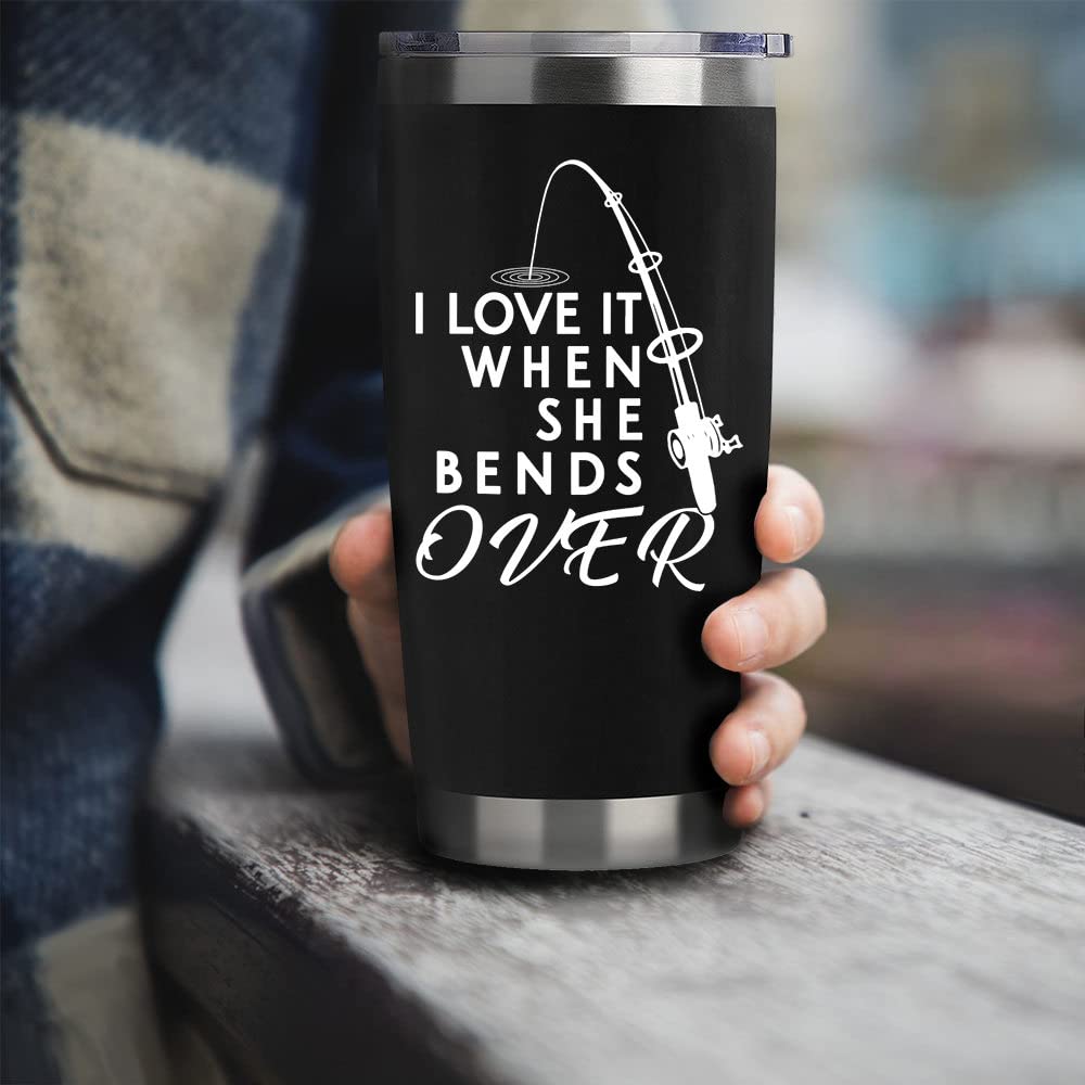 Fishing Gifts For Men Gifts For Fathers Day 20Oz Black Bend Over Fishing Travel Tumbler Birthday For Grandpa Dad Uncle Boyfriend