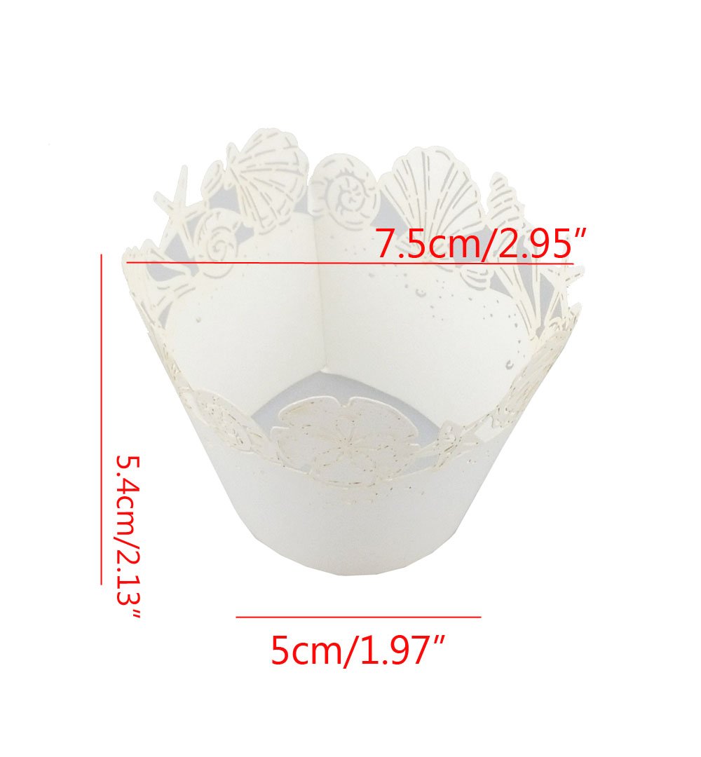 Yueton Pack Of 50 Beach Themed Seashell Cake Wrappers Wedding Party Birthday Cupcake Cookie Wrap