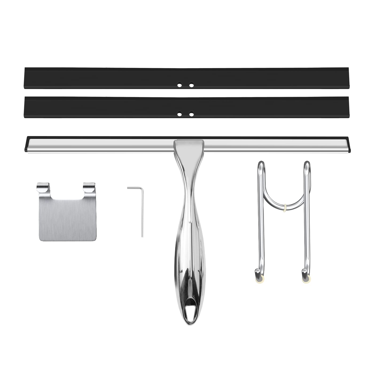 12'' Shower Squeegee, Toovem Shower Squeegee For Shower Doors For Glass Doors, Windows, Bathroom, Car Windshield, Silver