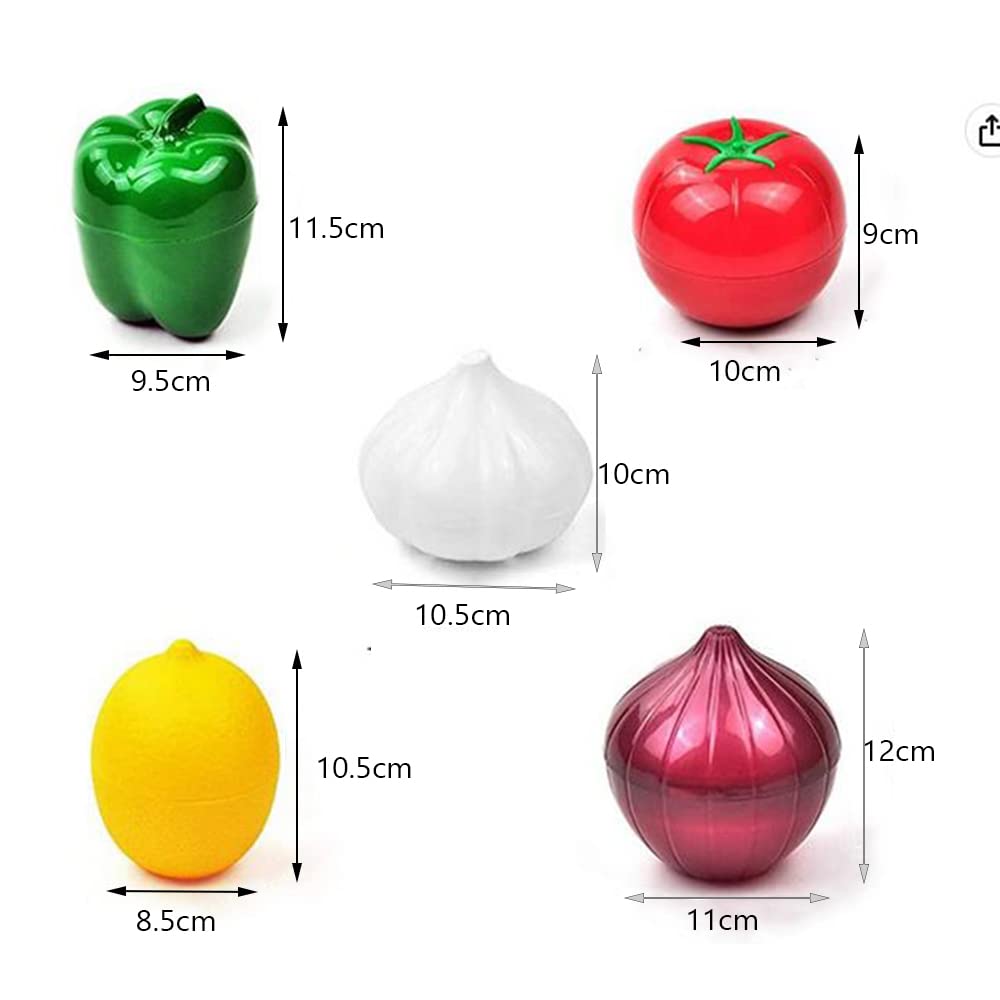 5-Piece Set Fruit Container Refrigerator,Onion Storage, Vegetable Storage, Onion, Lemon, Green Pepper, Tomato, Garlic Storage Co