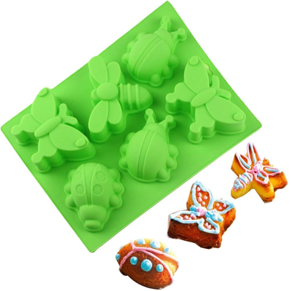 2 Pcs Insect Shape Silicone Trays, Senhai 6-Cavity 3D Dragonfly Butterfly Ladybug Shape Cake Baking Molds, Diy Soap Handmade Muf