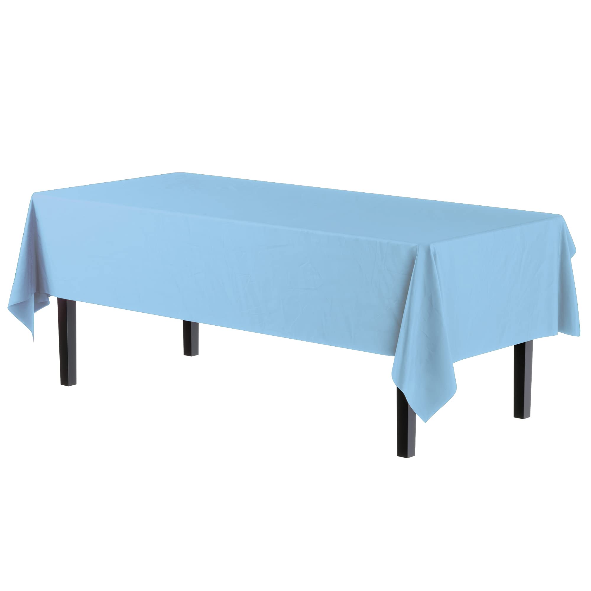 Exquisite 6-Pack Premium Plastic Tablecloth 54In. X 108In. Rectangle Plastic Table Cover - Light Blue
