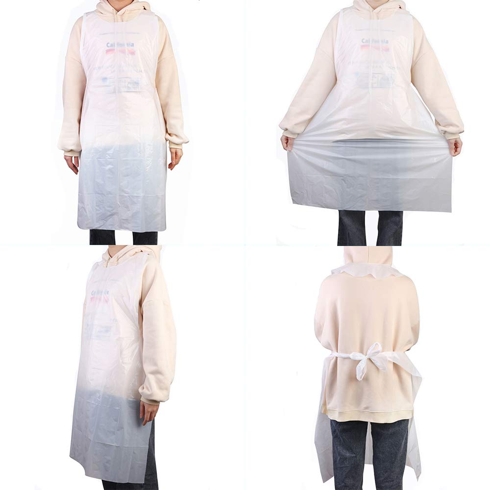 Hapray 50 Pieces Disposable White Plastic Aprons, 46 Inches X 28 Inches Waterproof Polyethylene Perfect For Cooking Painting Art