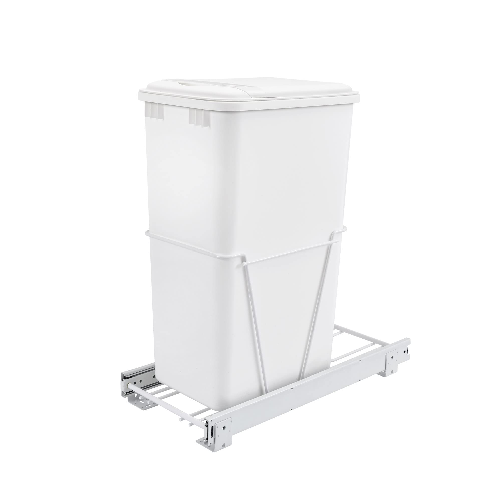 Rev-A-Shelf Single Pull Out Under Sink 50 Qt Trash Can For Base Kitchen/Bathroom Cabinets W/Lid, Slides, And Simple Installation